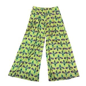 PatBO Pleated Floral-print Satin Wide-leg Pants Size 8